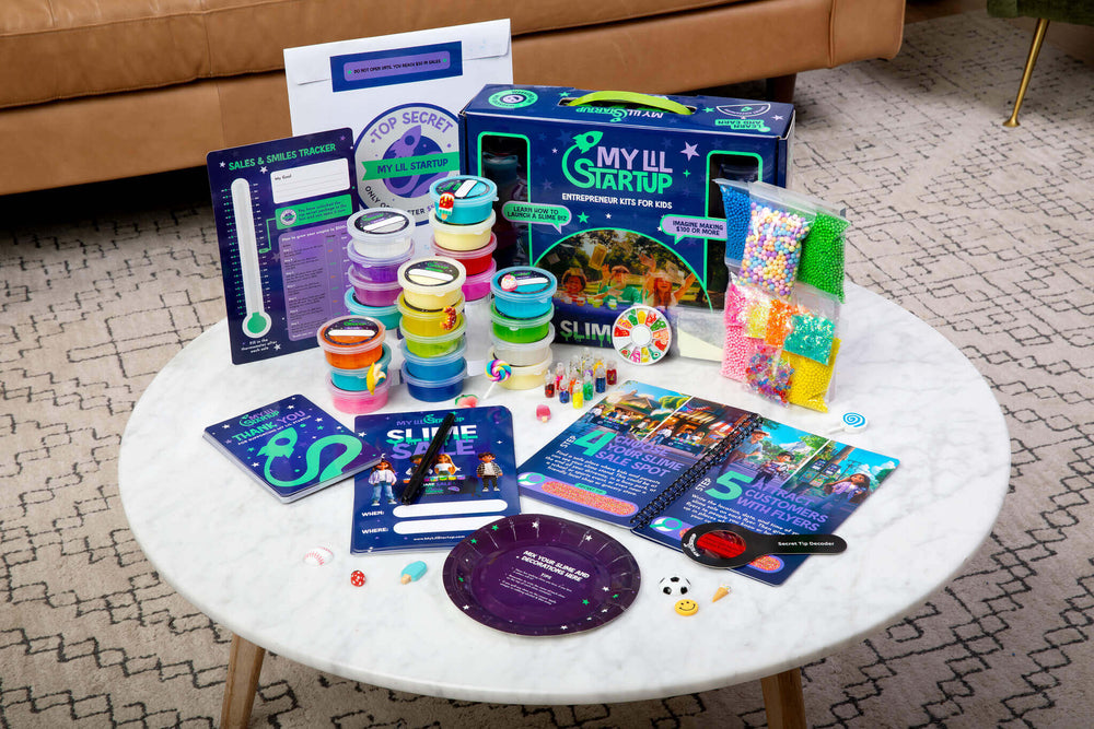 The colorful My Lil Startup business kit and supplies